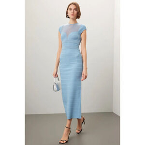 Hervé Léger Blue Bandage Sheer Bustier Gown Size M